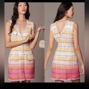 NWOT Anthropologie MAEVE Sleeveless TWEED Stripes FRAYED Mini DRESS Size 2